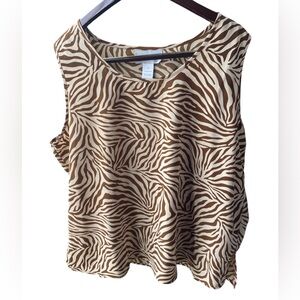 Susan Graver Brown Zebra Print Sleeveless Top- 2X